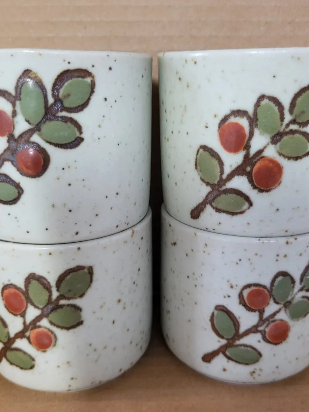 4 Mid Century Otagiri Japan Bittersweet Berry Sake Tea Cups Speckled Stoneware